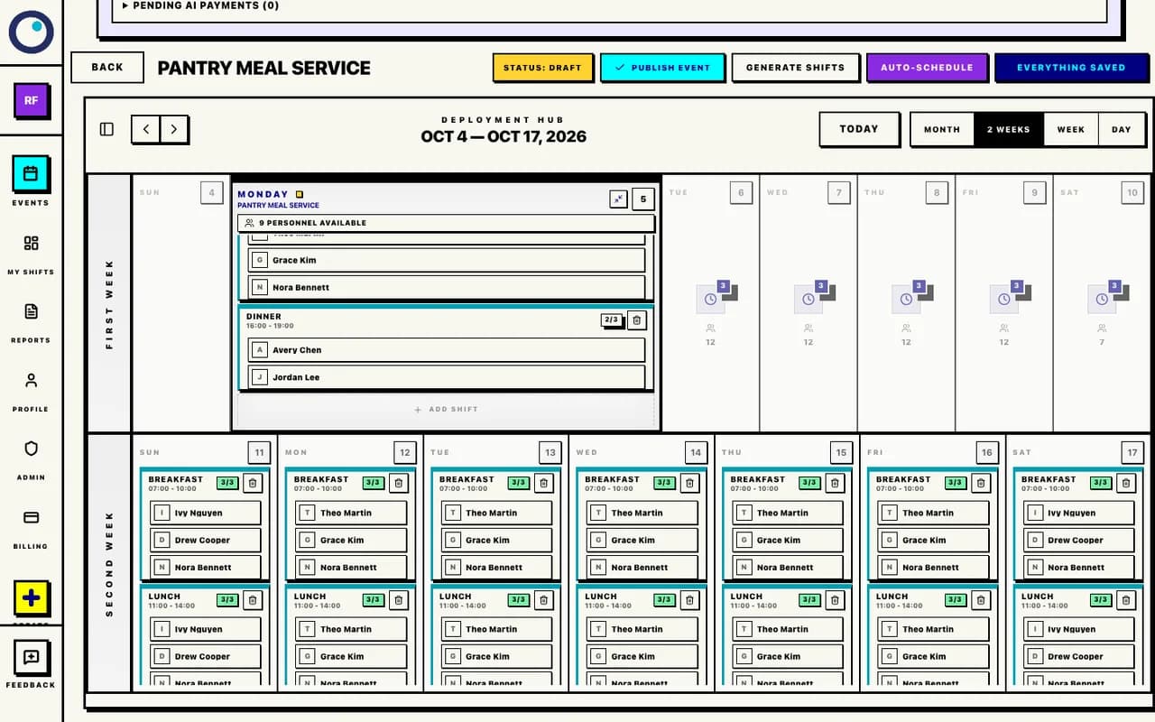 Proximatic scheduler showing October 5 dinner with 2 of 3 places filled after availability was shortened