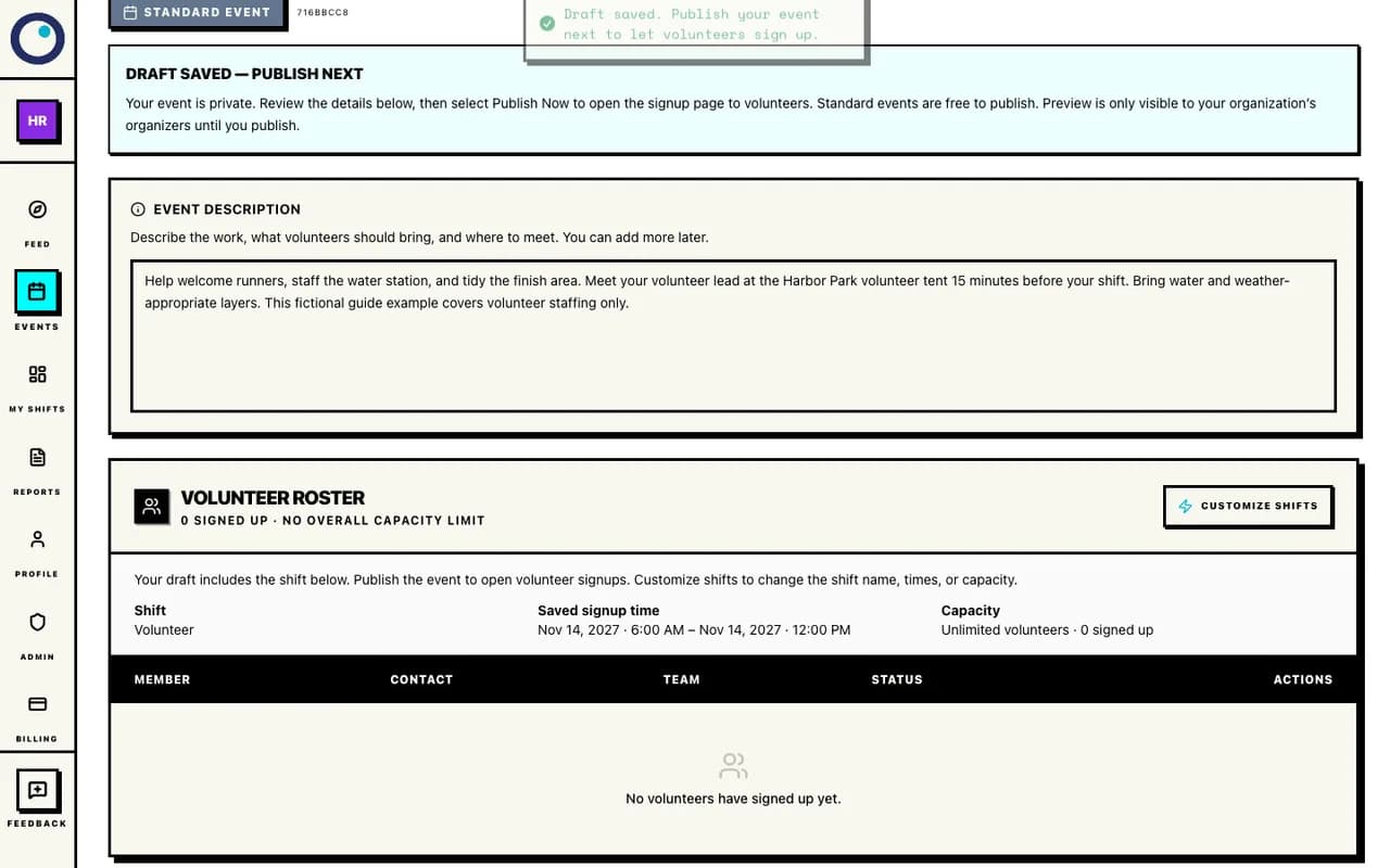 The saved draft in the fictional Harbor Run walkthrough