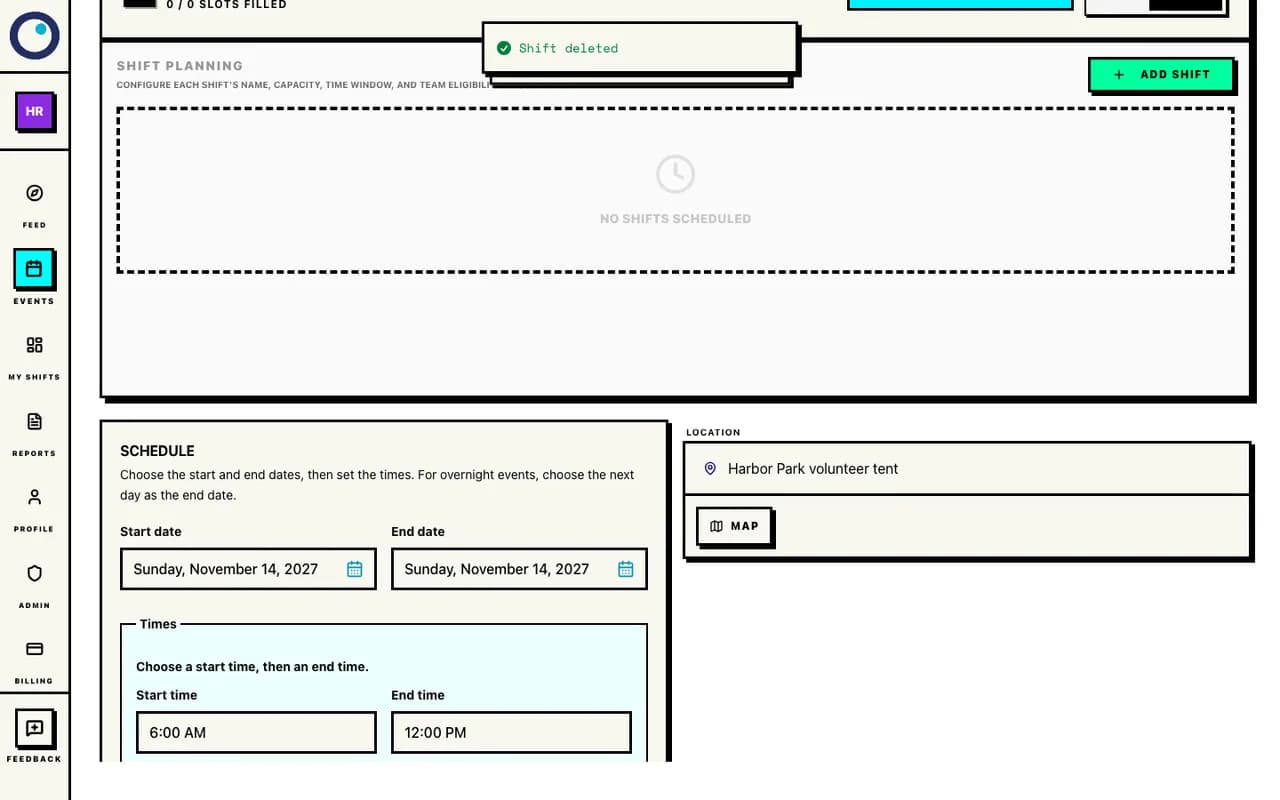 The empty draft shift plan in the fictional Harbor Run walkthrough